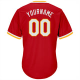 Custom Red White-Gold Authentic Throwback Rib-Knit Baseball Jersey Shirt