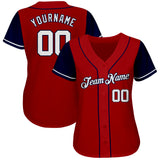 Custom Red White-Navy Authentic Two Tone Baseball Jersey