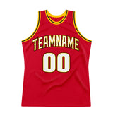 Custom Red White-Gold Authentic Throwback Basketball Jersey