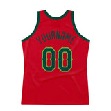 Custom Red Hunter Green-Neon Green Authentic Throwback Basketball Jersey