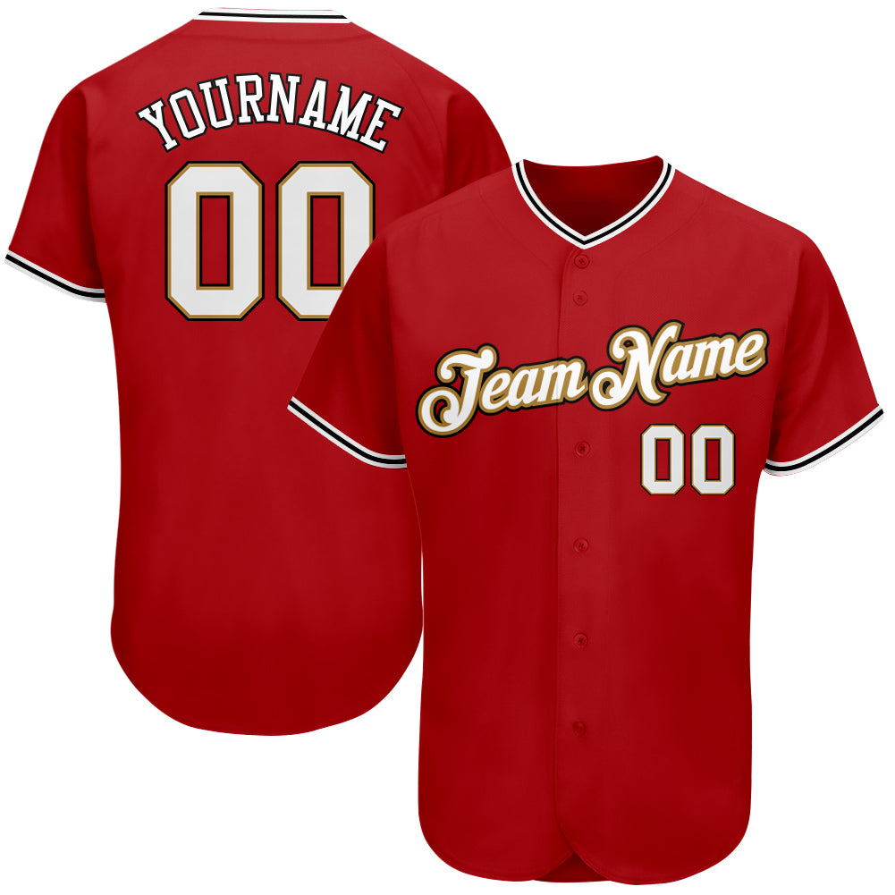 Custom Red White-Old Gold Authentic Baseball Jersey