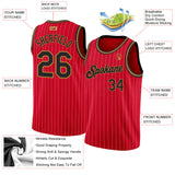Custom Red White Pinstripe Black-Old Gold Authentic Basketball Jersey