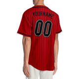 Custom Red Black Pinstripe Black-White Authentic Baseball Jersey