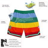 Custom Red Kelly Green-White 3D Pattern Design Rainbow Authentic Basketball Shorts