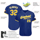 Custom Royal White Pinstripe Gold-White Authentic Baseball Jersey