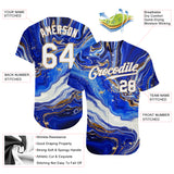 Custom Royal White-Old Gold 3D Pattern Design Marble Authentic Baseball Jersey