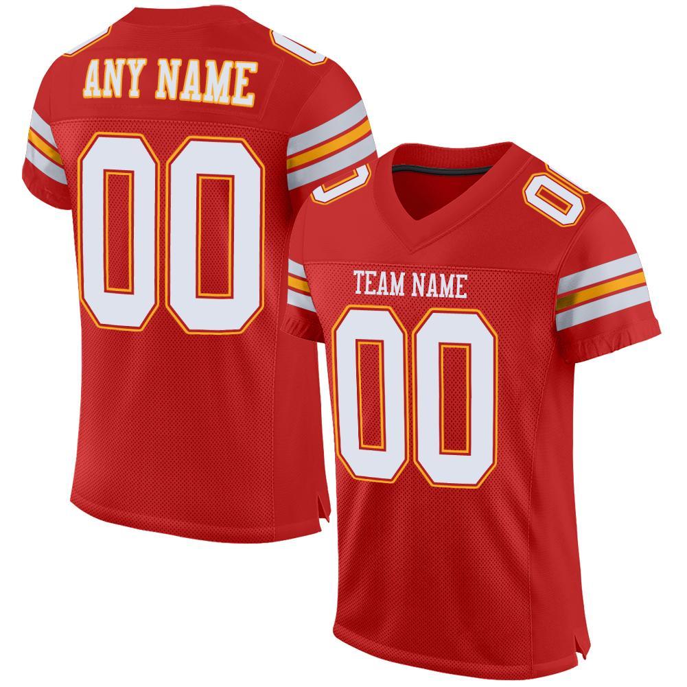 Custom Scarlet White-Gold Mesh Authentic Football Jersey