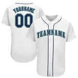 Custom White Navy-Teal Baseball Jersey