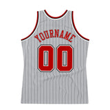 Custom Gray Black Pinstripe Red-White Authentic Basketball Jersey