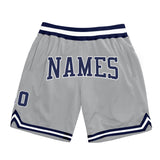 Custom Gray Navy-White Authentic Throwback Basketball Shorts