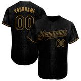 Custom Black Snakeskin Black-Old Gold 3D Pattern Design Authentic Baseball Jersey