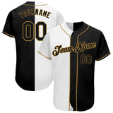 Custom White-Black Old Gold Authentic Split Fashion Baseball Jersey