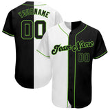 Custom White-Black Neon Green Authentic Split Fashion Baseball Jersey