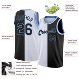 Custom White Black-Light Blue Authentic Split Fashion Basketball Jersey