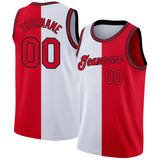 Custom White Red-Black Authentic Split Fashion Basketball Jersey