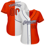 Custom White Orange-Navy Authentic Split Fashion Baseball Jersey