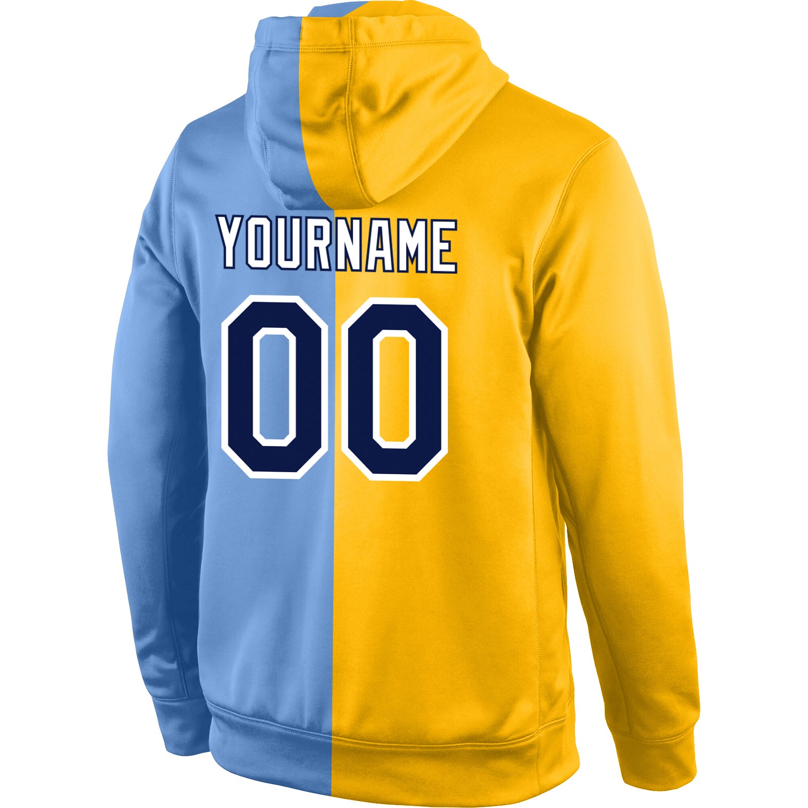 Custom Stitched Gold Navy-Light Blue Split Fashion Sports Pullover Sweatshirt Hoodie