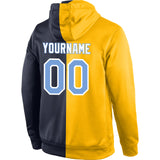 Custom Stitched Gold Light Blue-Navy Split Fashion Sports Pullover Sweatshirt Hoodie