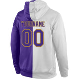 Custom Stitched White Purple-Old Gold Split Fashion Sports Pullover Sweatshirt Hoodie