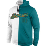 Custom Stitched White Aqua-Old Gold Split Fashion Sports Pullover Sweatshirt Hoodie