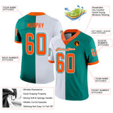 Custom Aqua Orange-White Mesh Split Fashion Football Jersey