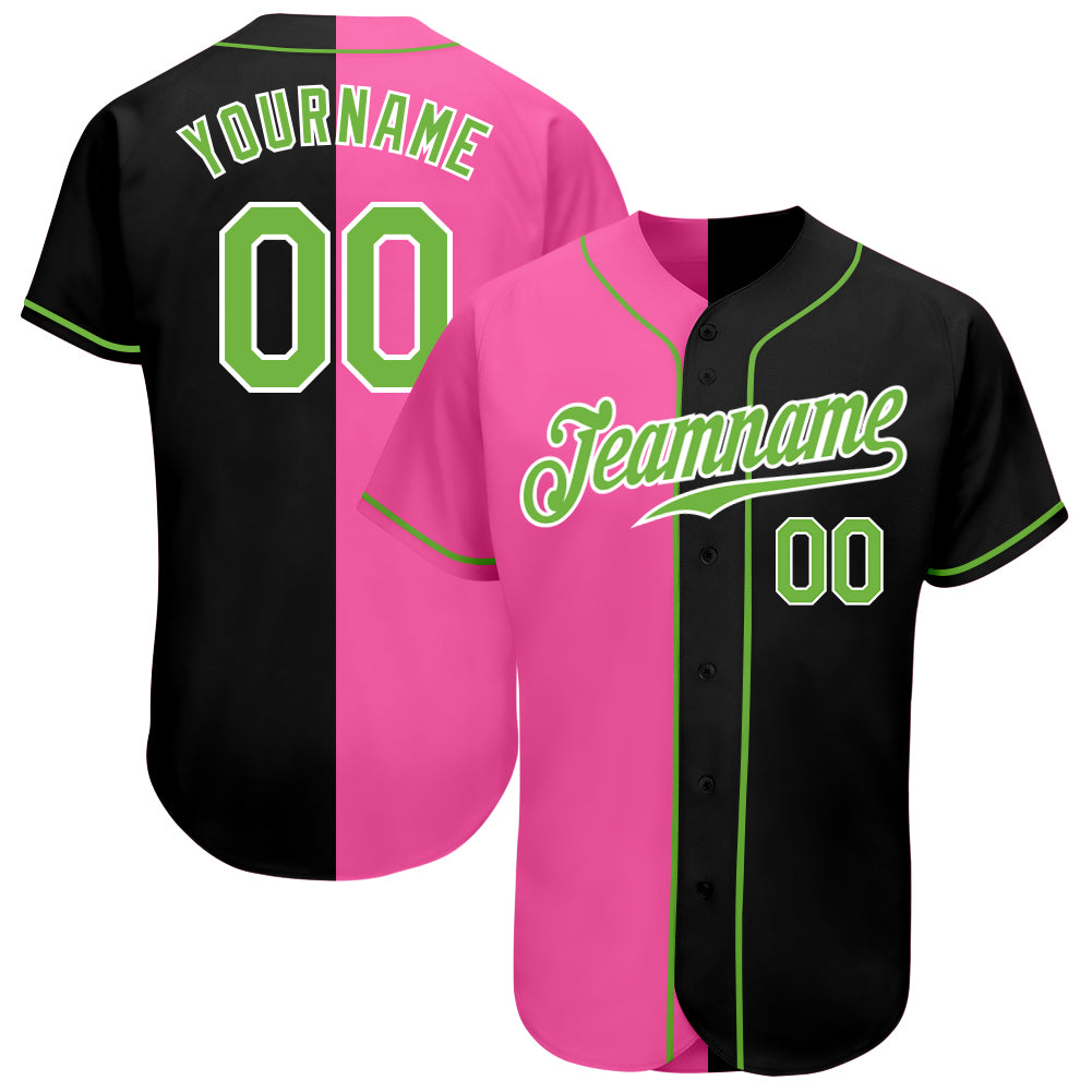 Custom Black Neon Green-Pink Authentic Split Fashion Baseball Jersey
