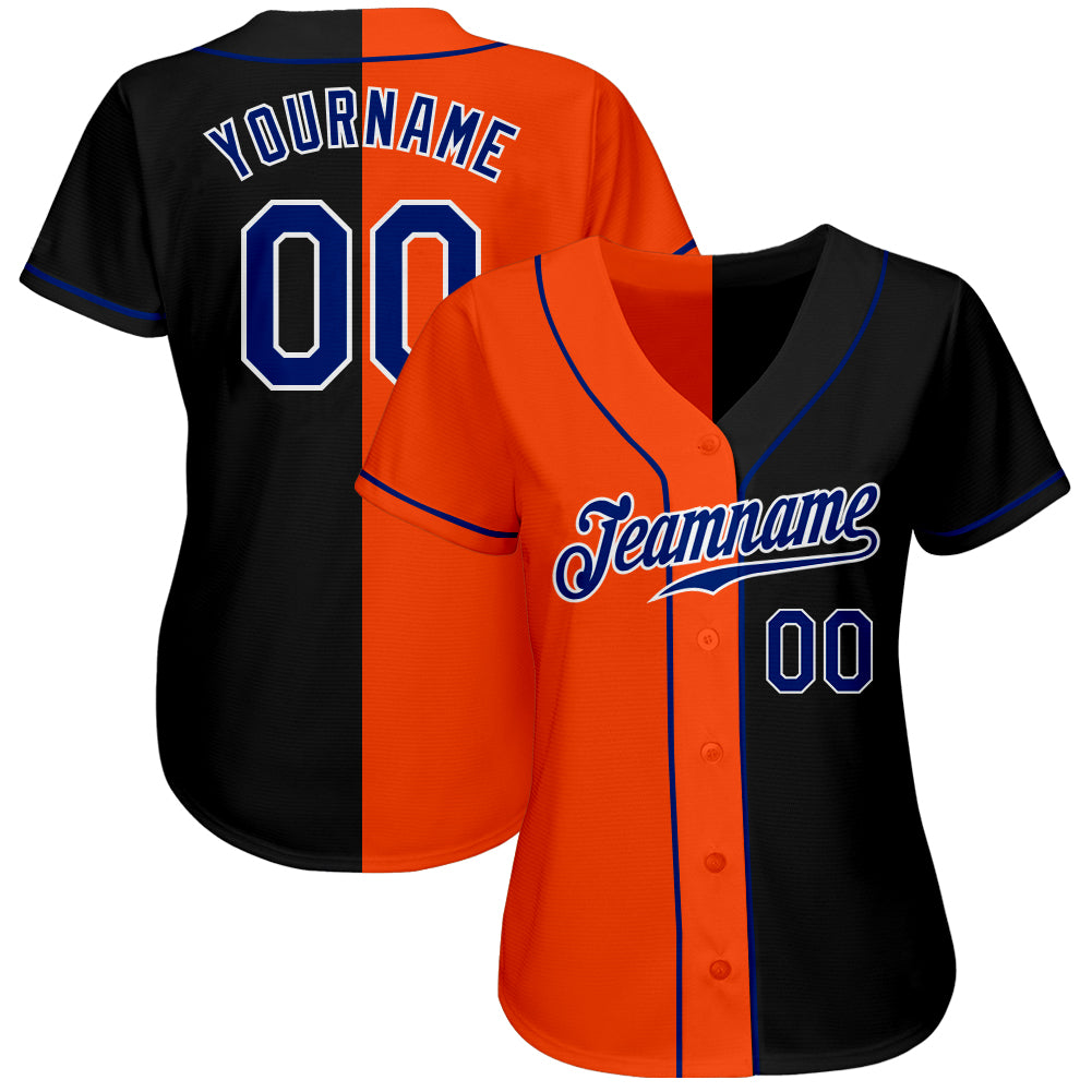 Custom Black Royal-Orange Authentic Split Fashion Baseball Jersey