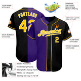 Custom Black Gold-Purple Authentic Split Fashion Baseball Jersey