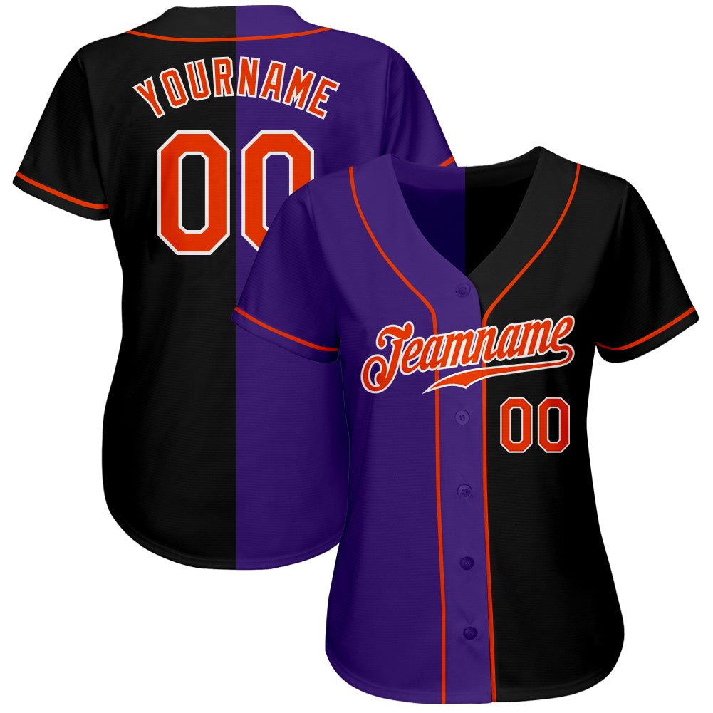 Custom Black Orange-Purple Authentic Split Fashion Baseball Jersey