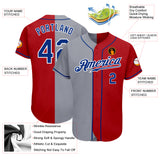 Custom Red Royal-Gray Authentic Split Fashion Baseball Jersey