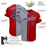 Custom Red Navy-Gray Authentic Split Fashion Baseball Jersey