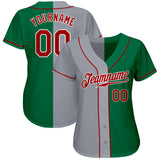 Custom Kelly Green Red-Gray Authentic Split Fashion Baseball Jersey