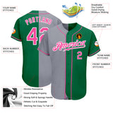 Custom Kelly Green Pink-Gray Authentic Split Fashion Baseball Jersey