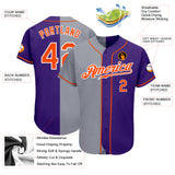 Custom Purple Orange-Gray Authentic Split Fashion Baseball Jersey