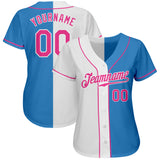 Custom Powder Blue Pink-White Authentic Split Fashion Baseball Jersey