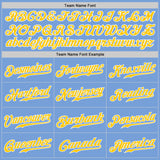 Custom Light Blue Gold-White Authentic Split Fashion Baseball Jersey