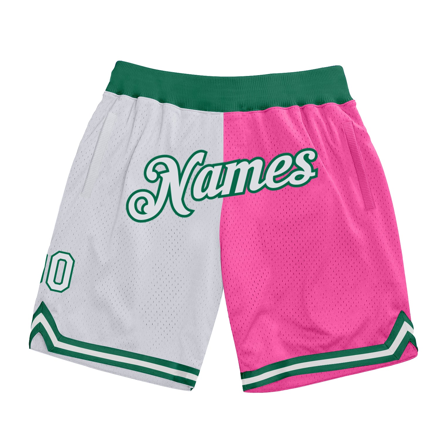 Custom Pink White-Kelly Green Authentic Throwback Split Fashion Basketball Shorts