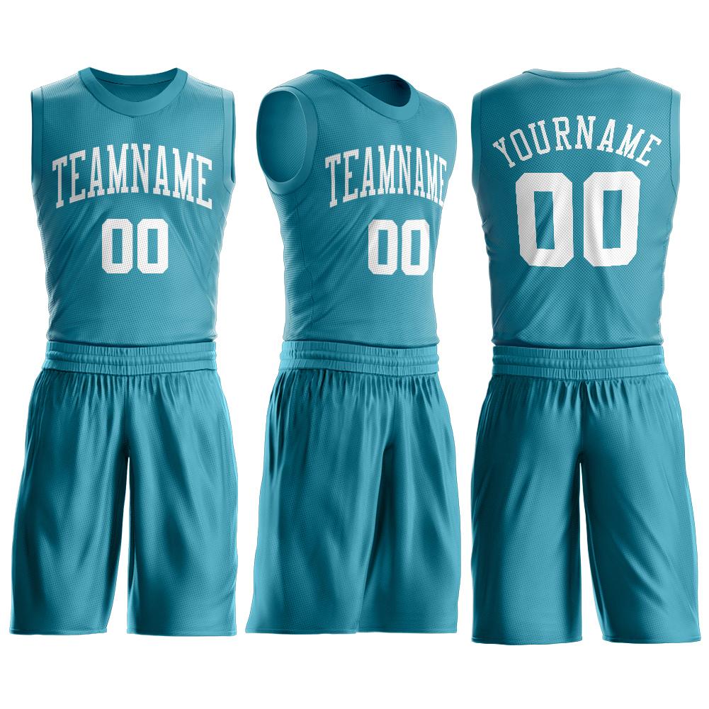 Custom Teal White Round Neck Suit Basketball Jersey