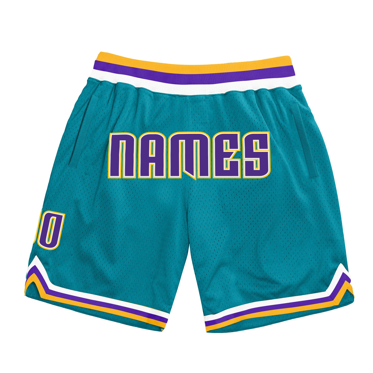 Custom Teal Purple-Gold Authentic Throwback Basketball Shorts