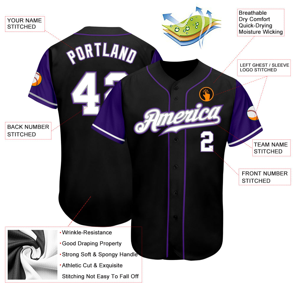 Custom Black White-Purple Authentic Two Tone Baseball Jersey