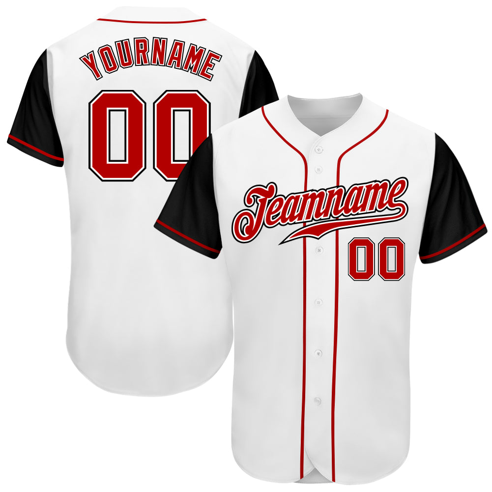 Custom White Red-Black Authentic Two Tone Baseball Jersey