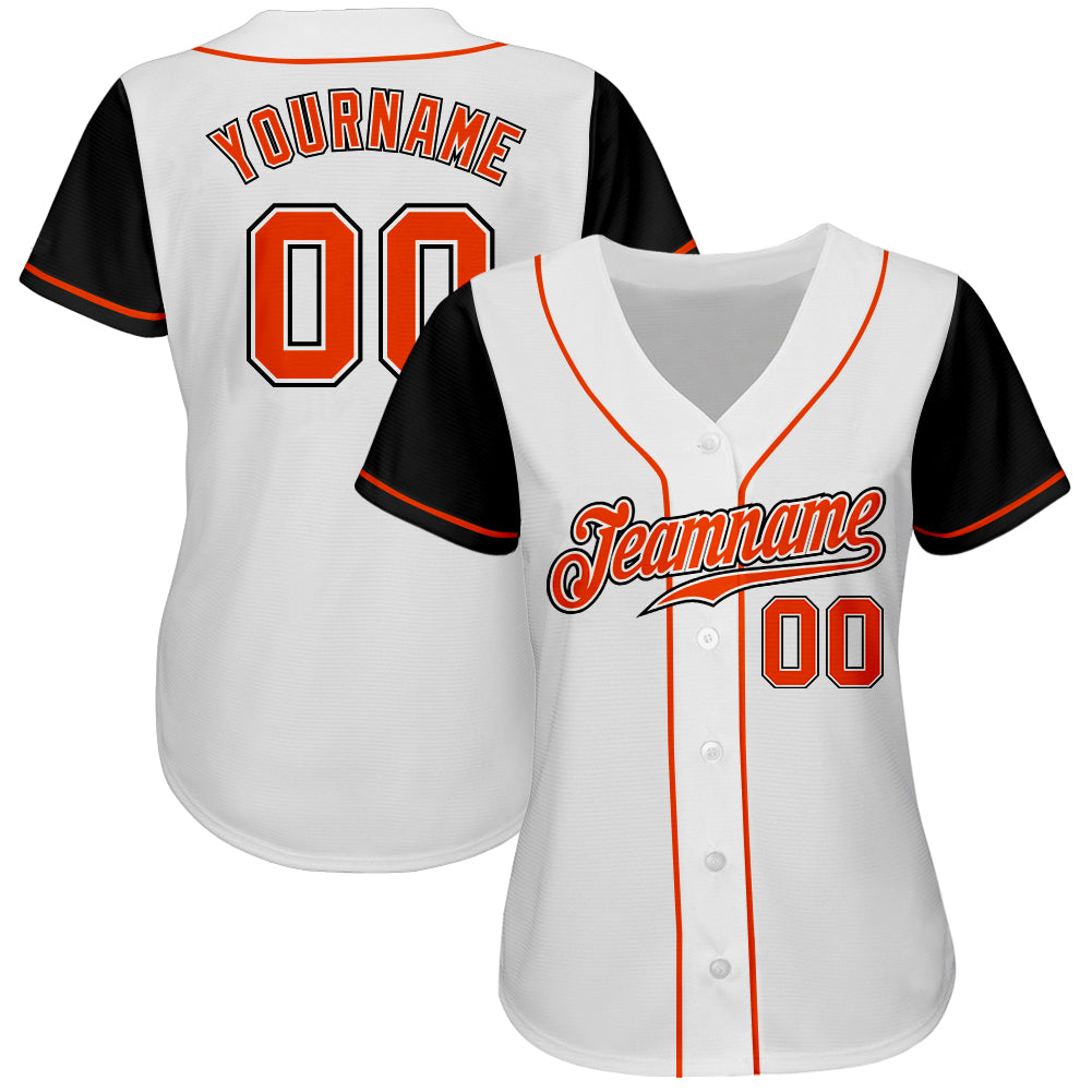 Custom White Orange-Black Authentic Two Tone Baseball Jersey