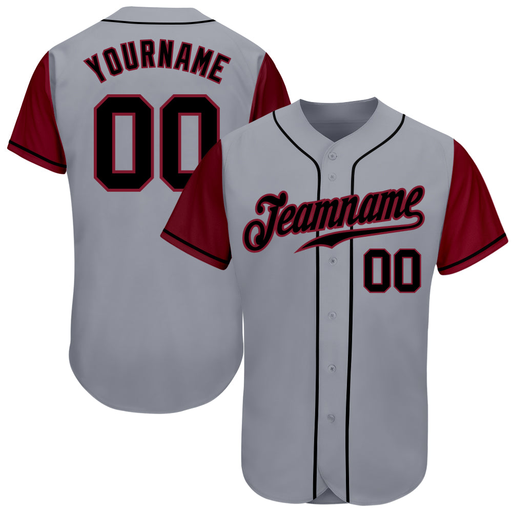 Custom Gray Black-Crimson Authentic Two Tone Baseball Jersey