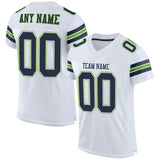 Custom White Navy-Neon Green Mesh Authentic Football Jersey