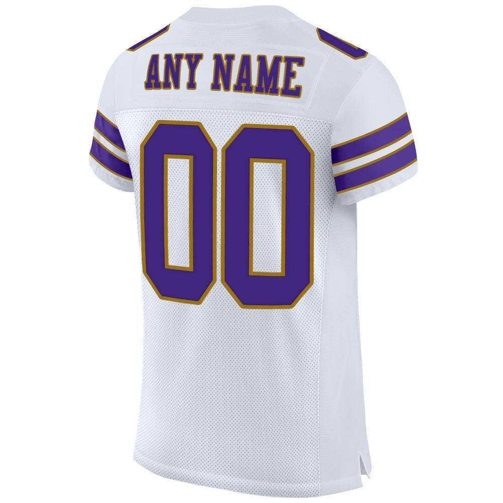 Custom White Purple-Old Gold Mesh Authentic Football Jersey