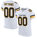 Custom White Black-Gold Mesh Authentic Football Jersey