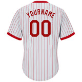 Custom White Red Pinstripe Red-White Authentic Throwback Rib-Knit Baseball Jersey Shirt