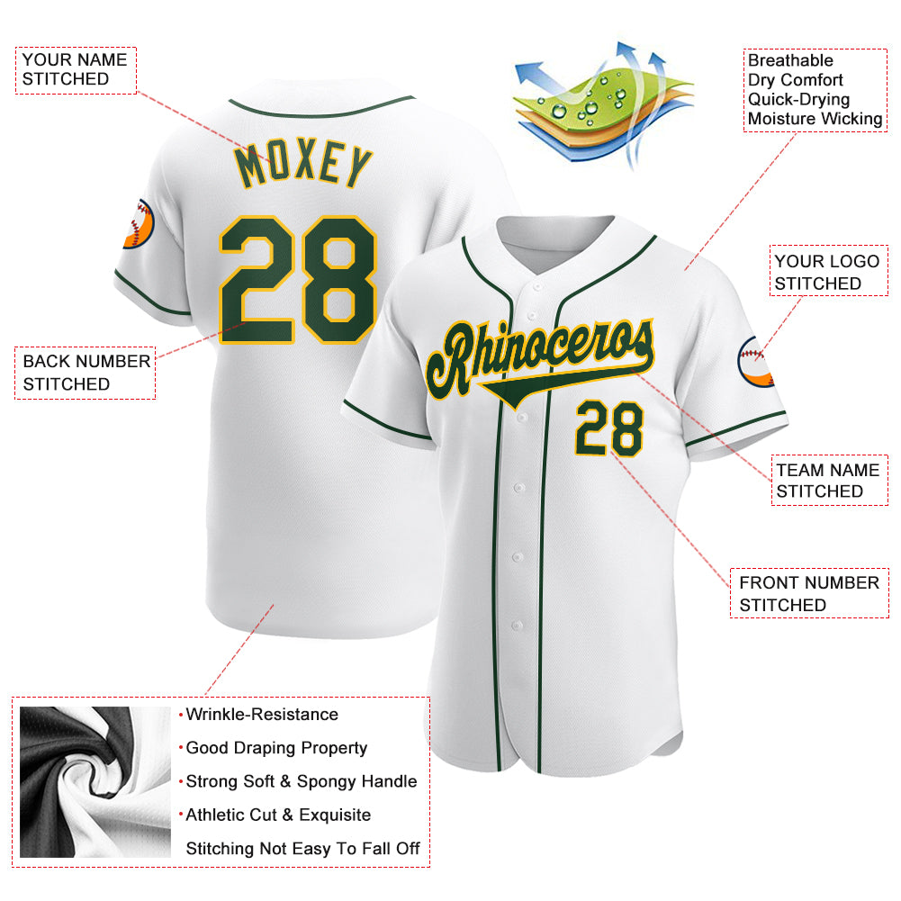 Custom White Green-Gold Authentic Baseball Jersey