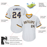 Custom White Navy-Gold Authentic Throwback Rib-Knit Baseball Jersey Shirt