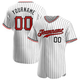 Custom White Black Pinstripe Red-Black Authentic Baseball Jersey